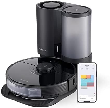 roborock S7+ Robot Vacuum and Sonic Mop with Self-Empty Dock, Stores up to 60-Days of Dust, Auto Lifting Mop, Ultrasonic Carpet Detection, 2500Pa Suction, Black
