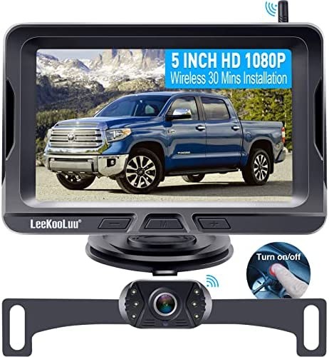 Wireless Backup Camera 5 Inch Rear View Monitor Kit HD 1080P Bluetooth Reverse Cameras for Truck Car Van Camper Two Channels Waterproof Night Vision DIY Parking Guide Lines LeeKooLuu LK2