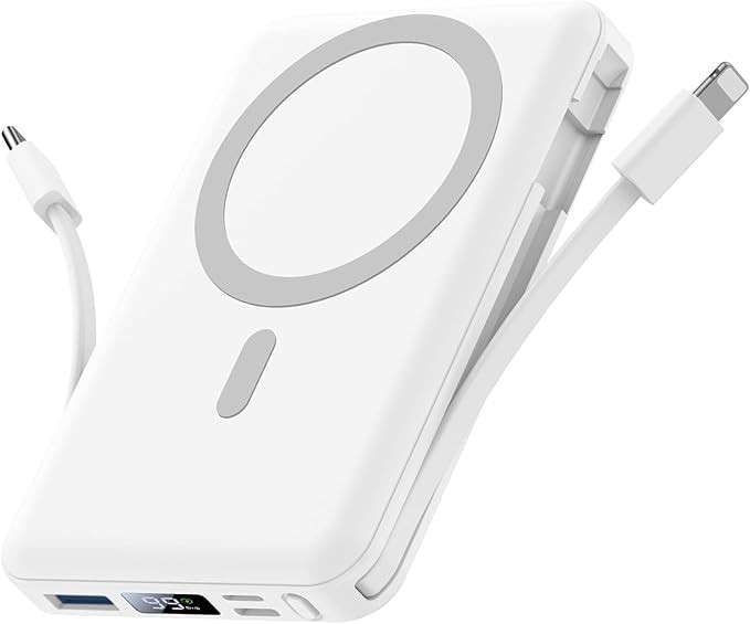 Yiisonger Magnetic Wireless Power Bank - 10000mAh Mag-Safe Portable Charger 22.5W PD Fast Charging with Built-in Cables LED Display, Slim Magnetic Battery Pack for iPhone 15/14/13/12/Pro/Mini/Pro Max