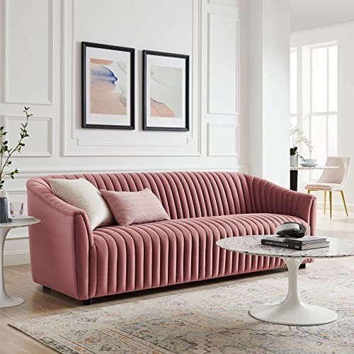 Modway Channel Tufted Performance Velvet Loveseat in Navy Love Seats