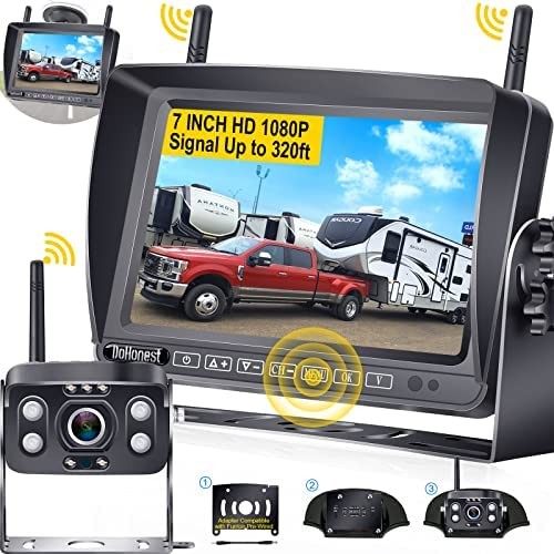 DoHonest RV Backup Camera Wireless HD 1080P with 7‘’ Touch Key DVR Monitor, 2022 Newest Version Rear View Camera Stable Signals Adapter for Furrion Pre-Wired for RVs,Truck,Trailer,IR Night Vision S21