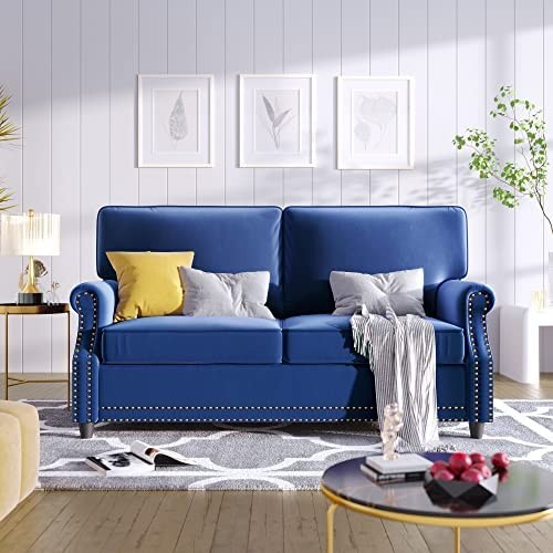Merax 64" Upholstered 2-Seater Sofa Soft Loveseat with Nailhead Decoration for Living Room Bedroom Black Love Seats